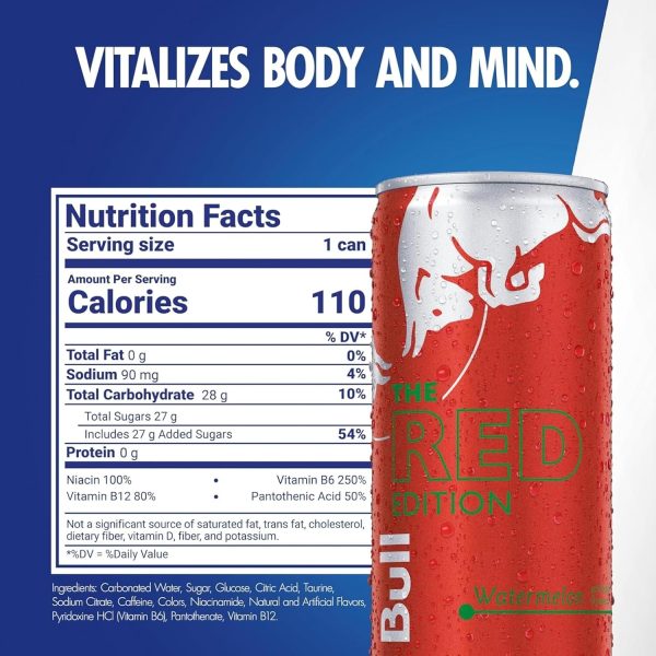 Red Bull Red Edition Energy Drink. Watermelon. with 80mg Caffeine plus Taurine & B Vitamins. 8.4 Fl Oz - Image 2
