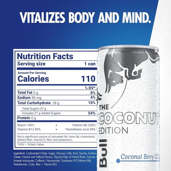 Red Bull Coconut Edition Energy Drink. Coconut Berry. with 80mg Caffeine plus Taurine & B Vitamins. 8.4 Fl Oz - Image 2