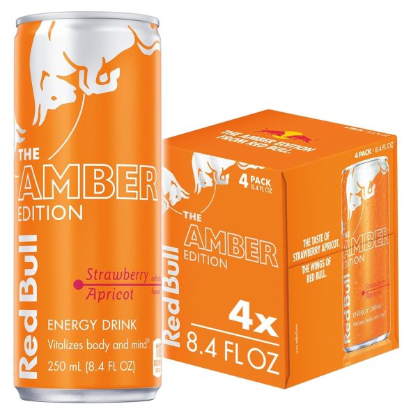 Red Bull Amber Edition Energy Drink. Strawberry Apricot. with 80mg Caffeine plus Taurine & B Vitamins. 8.4 Fl Oz